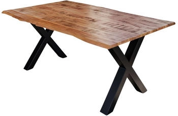 sam Esstisch Baumkante Massiv Mango naturfarben 120 x 80 schwarz X-Gestell DORA Naturfarben
