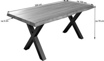 sam Esstisch Baumkante massiv Akazie natur 300 x 100 silber X-Gestell XEREZ