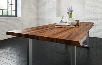 sam Esstisch Baumkante massiv Akazie nussbaum 280 x 100 silber LIAM