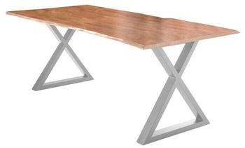 sam Esstisch Baumkante massiv Akazie natur 240 x 100 silber X-Gestell LUBIN