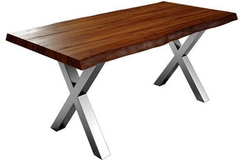 sam Esstisch Baumkante massiv Akazie nussbaumfarben 280 x 100 silber X-Gestell XEREZ