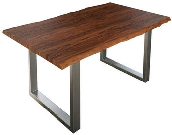 sam Esstisch Baumkante massiv Akazie nougat 180 x 90 cm silber LAUREN