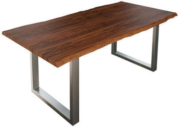 sam Esstisch Baumkante massiv Akazie nougat 220 x 100 cm silber LAUREN