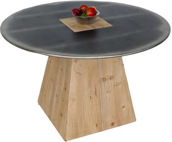 Mendler Esstisch MCW-L76, Tisch Esszimmertisch, rund Industrial Massiv-Holz MVG- 74x120cm, natur mit Metall-Optik