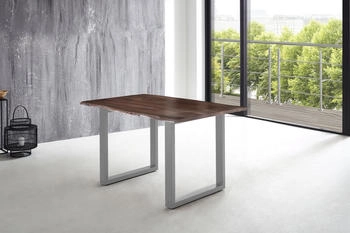 sam Esstisch Baumkante massiv Akazie nussbaum 160 x 85 silber U-Gestell LUBIN Akazie Nussbaum