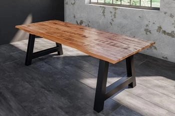 sam Esstisch Baumkante Massiv Mango naturfarben 220 x 100 schwarz A-Gestell DORA Mango