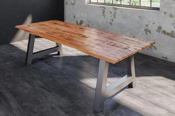 sam Esstisch Baumkante Massiv Mango naturfarben 220 x 100 silber A-Gestell DORA Mango