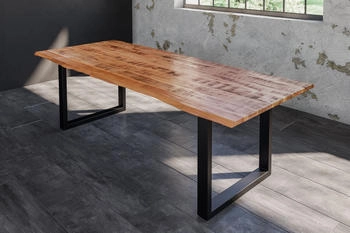 sam Esstisch Baumkante Massiv Mango naturfarben 240 x 100 schwarz U-Gestell DORA Mango
