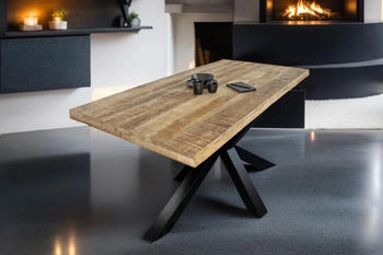 sam Esstisch Mango Massiv naturfarben 300 x 100 cm gerade Kanten Spider-Gestell schwarz RIO Mango