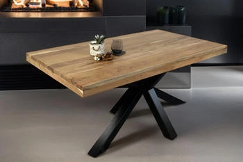 sam Esstisch Akazie Natur 120 x 80 cm massiv gerade Kanten Spider-Gestell schwarz RIO Akazie Natur