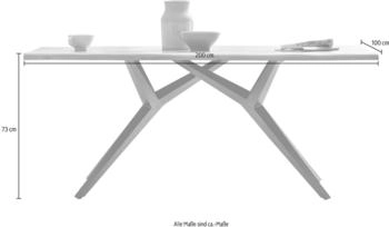 SIT TABLES & CO Tisch 200x100 cm Platte Wildeiche ge&ouml;lt, extravagantes schwarzes Gestell (15531-11)