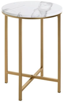 CarryHome Beistelltisch Weiß Gold Marmoroptik rund X-Form 39x53x39 cm