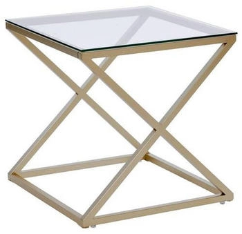Livetastic Beistelltisch Klar Gold Metall Glas X-Form 50x50x50 cm