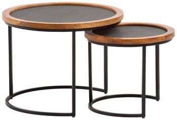 Mid.you Couchtischset Braun Kunststoff 2-teilig Mangoholz massiv rund C-Form 60x46x60 cm