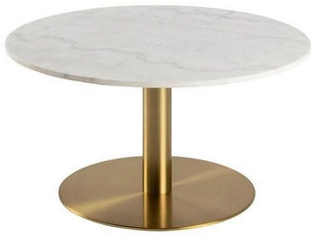 Mid.you Couchtisch Marmor Weiß Messing Metall Stein rund 80x45x80 cm