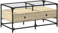 vidaXL Couchtisch mit Glasplatte Sonoma-Eiche 98,5x50x45 cm Stahl