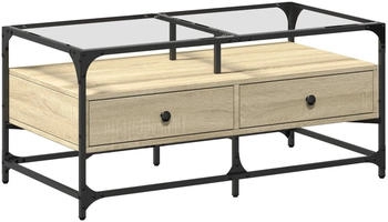 vidaXL Couchtisch mit Glasplatte Sonoma-Eiche 98,5x50x45 cm Stahl