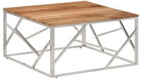vidaXL Couchtisch Silbern Edelstahl und Massivholz Akazie
