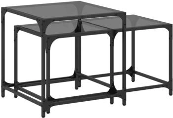 vidaXL Satztische 2 Stk. mit Glasplatte Schwarz Stahl