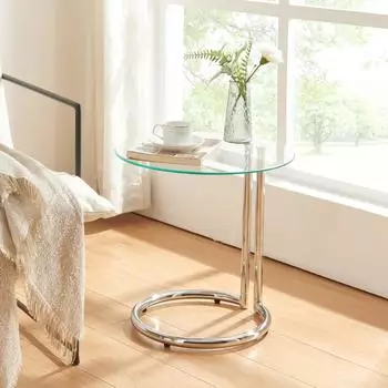 en.casa Beistelltisch Ylivieska mit Glasplatte 46xØ45 cm rund Chromfarben/Klarglas