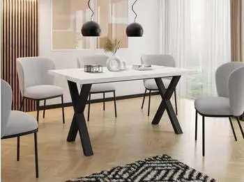 WFL GROUP Rechteckiger Ausziehbarer Esstisch Tisch mit schwarzen Metallbeinen 140 x 80 cm-Weiß Marmor