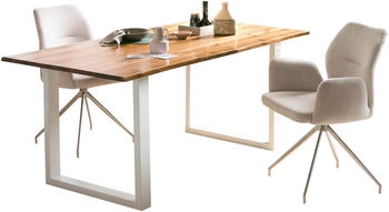 SalesFever Esstisch Akazienholz 200x100 cm 26 mm Esstischplatte Gestell Metall naturfarben Weiß (398913)