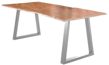 sam Esstisch Baumkante massiv Akazie natur 220 x 100 silber V-Gestell LUBIN