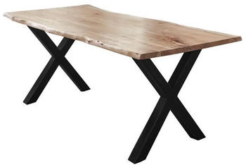sam Esstisch Baumkante Akazie naturfarben 240 x 100 cm X-Gestell schwarz FREDERIK