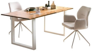 SalesFever Esstisch Akazienholz 140x80 cm 26 mm Metall naturfarben - wei&szlig; (398883)