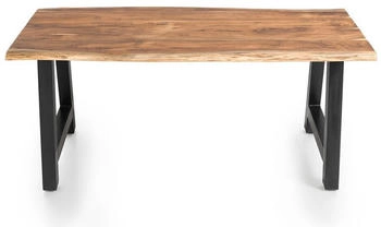SalesFever Tisch Akazie 200x100 cm Massiv Natur Baumkante 3,5 cm stark mit A-Gestell Schwarz (397527)
