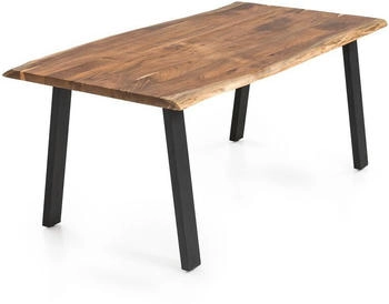 SalesFever Massiver Esstisch 180x90cm 3,5 cm Akazie Natur Baumkante V-Gestell Schwarz (397497)