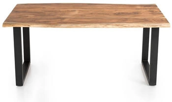 SalesFever Esstisch 160x85 cm Baumkante 3,5 cm massiv Akazie Natur mit U-Gestell Schwarz (397428)