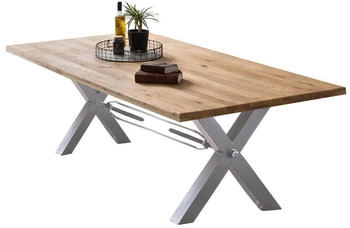 SIT Esstisch 220x100x76 cm Tischplatte 40 mm Wildeiche natur -Gestell Metall antiksilbern (15882-40)