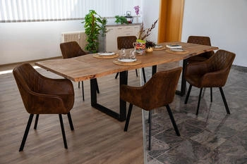 sam Esstisch Baumkante Akazie stone 160 (260) x 90 cm Ansteckplatten schwarz BARCELONA Akazie Natur