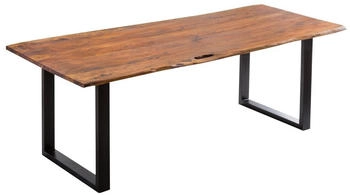 sam Esstisch Baumkante massiv Akazie nougatfarben 220 x 100 cm schwarz LAURINA Akazie Nussbaum