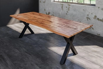 sam Esstisch Baumkante Massiv Mango naturfarben 240 x 100 schwarz X-Gestell DORA Mango