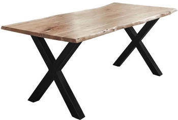 sam Esstisch Baumkante Akazie naturfarben 160 x 85 cm X-Gestell schwarz FREDERIK Akazie Natur