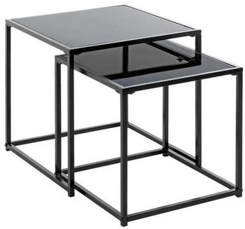 CarryHome Beistelltischset Schwarz Metall Glas 2-teilig quadratisch 35-40x35-40x35-40 cm