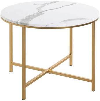 CarryHome Beistelltisch Wei&szlig; Gold Marmoroptik rund X-Form 60x45x60 cm