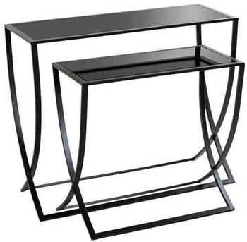 CarryHome Beistelltischset Schwarz Metall Glas 2-teilig rechteckig 30x55-65x60-80 cm