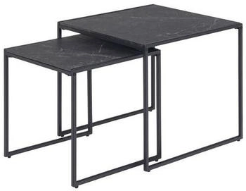 Mid.you Satztisch Schwarz 2-teilig Marmoroptik quadratisch Kufe 50x45x50 cm