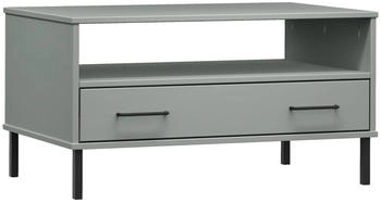 vidaXL Couchtisch OSLO mit Metallbeinen Grau 85x50x45 cm Massivholz
