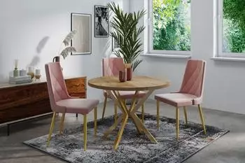 WFL GROUP Runder Ausziehbarer Esstisch-Loft Style Tisch mit Goldenen Metallbeinen – 120 cm-Eiche Lefkas