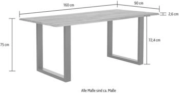 SalesFever Baumkante-Esstisch 160x90 cm Akazie Osmo Hartwachs-Öl 26mm 160x90x77cm schwarz lackiert (371787)