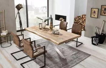 SIT Baumkante-Esstisch (160x90cm 50 mm Mango natur Metallgestell silbern 160x90 cm x77 cm (15250-40)