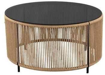 BOXXX Couchtisch Grau Natur Schwarz Metall Glas Textil rund 75x40x75 cm
