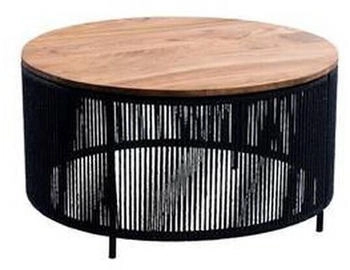 BOXXX Couchtisch Schwarz Akazie Textil Metall Akazie massiv rund 75x40x75 cm