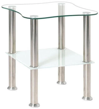 CarryHome BeistelltischKlar Weiß Edelstahl Metall Glas formgebogen 40x47x40 cm