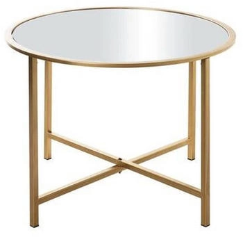 CarryHome Couchtisch Lagos Gold Metall Glas rund X-Form 60x45x60 cm