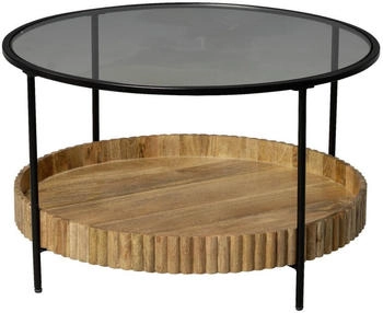 Landscape Couchtisch Braun Glas Mangoholz rund 48x78x48 cm offenes Fach
